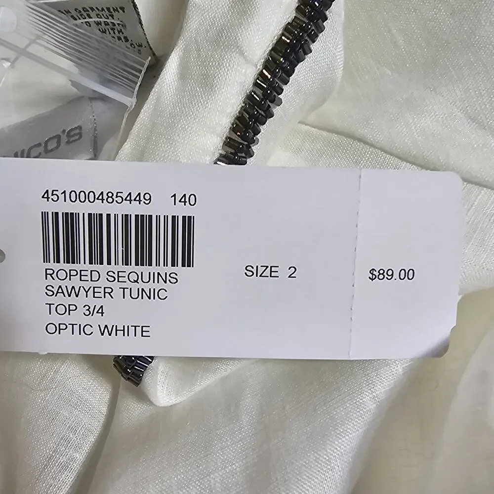Chico’s Sawyer Optic White Sequin‎ Swimsuit Coverup Linen Tunic Size 2/Large